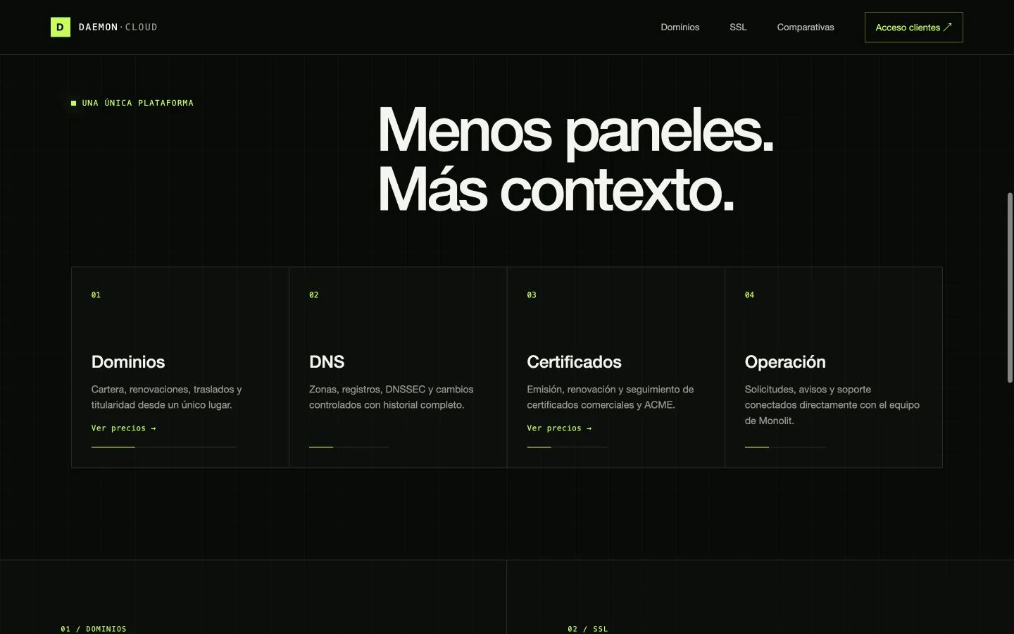 Web de DaemonCloud: funcionalidades