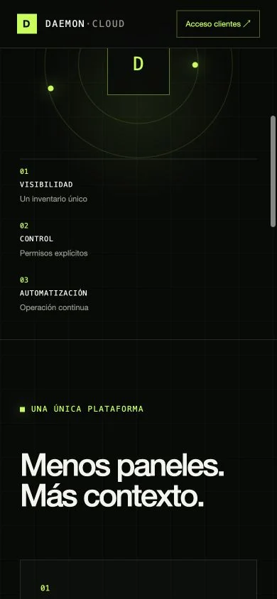 Web de DaemonCloud en móvil: plataforma