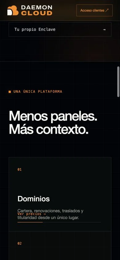 Web de Daemon Cloud en móvil: plataforma