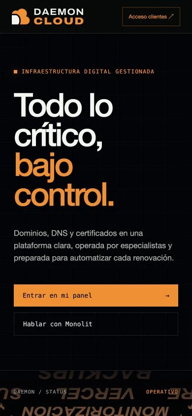 Web de Daemon Cloud en móvil: presentación pública