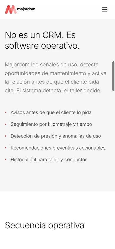 Web de Majordom en móvil: funcionalidades