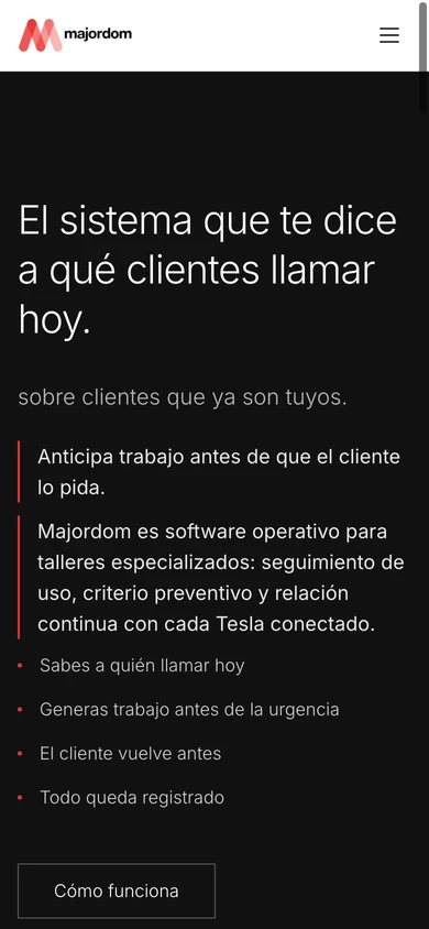 Web de Majordom en móvil: portada