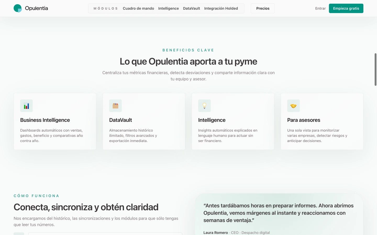 Web de Opulentia: funcionalidades
