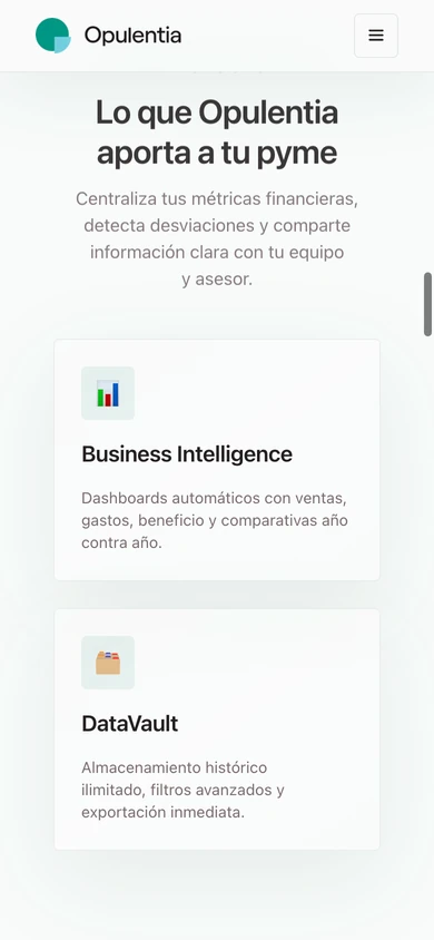 Web de Opulentia en móvil: funcionalidades