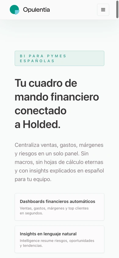 Web de Opulentia en móvil: portada