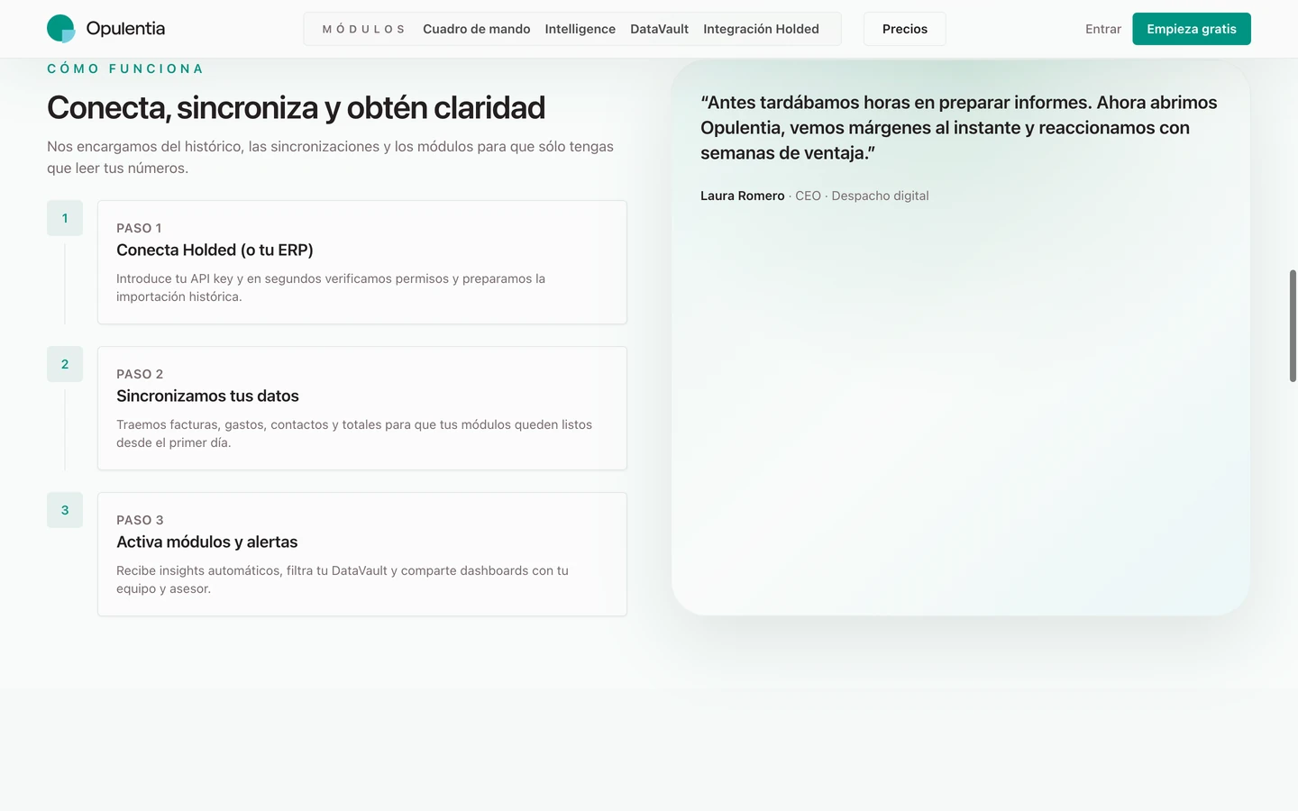Web de Opulentia: cómo funciona