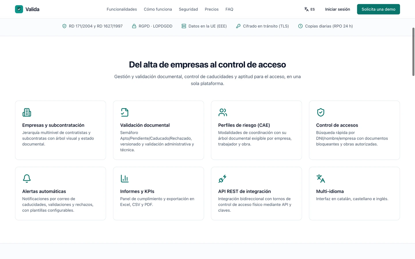 Web de Valida: funcionalidades